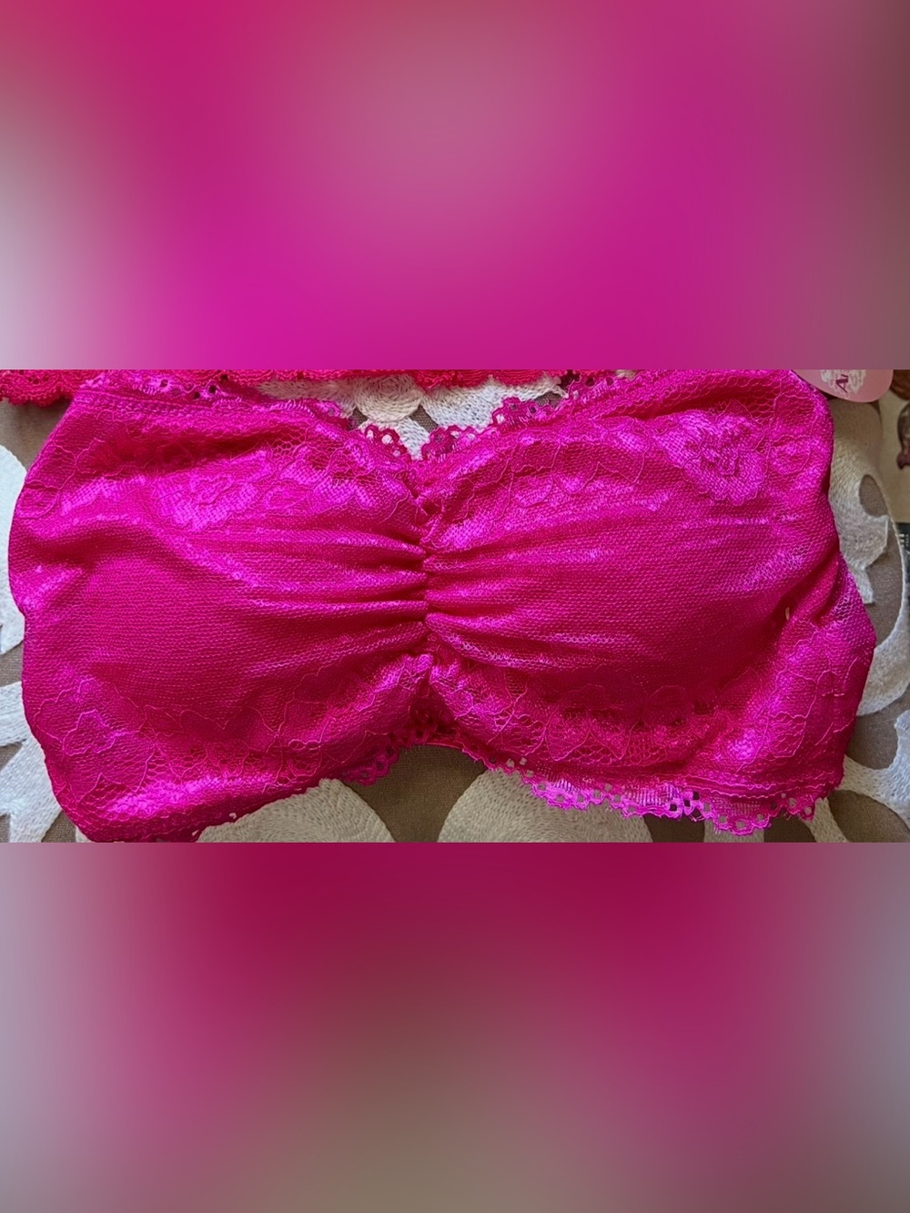 NWT Anemone padded lace bandeau bra, hot pink, size small